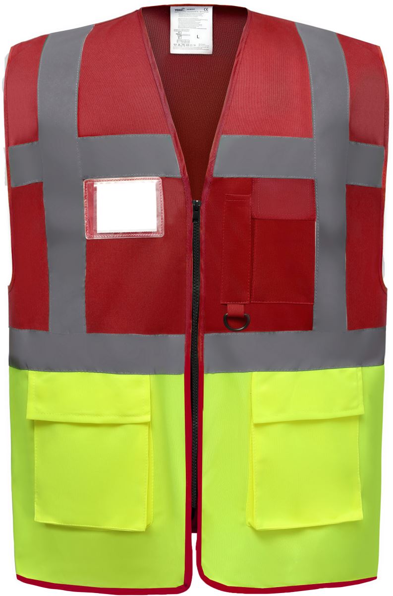 Levně Hi-Vis multifunkční vesta - red/hi vis yellow