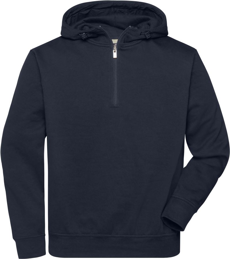 Levně Prac. mikina z bio bavlny, kapuce, "1/4" zip - navy