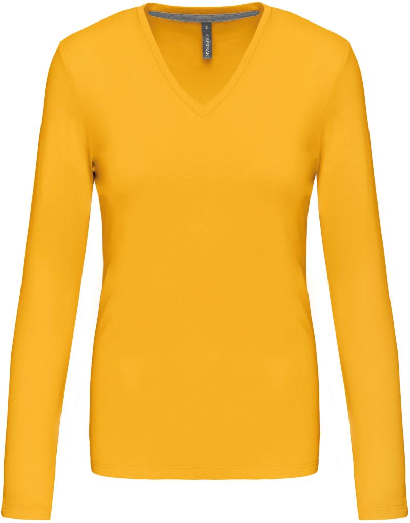 Levně Dámské tričko s výstřihem do V, dlouhý rukáv - yellow