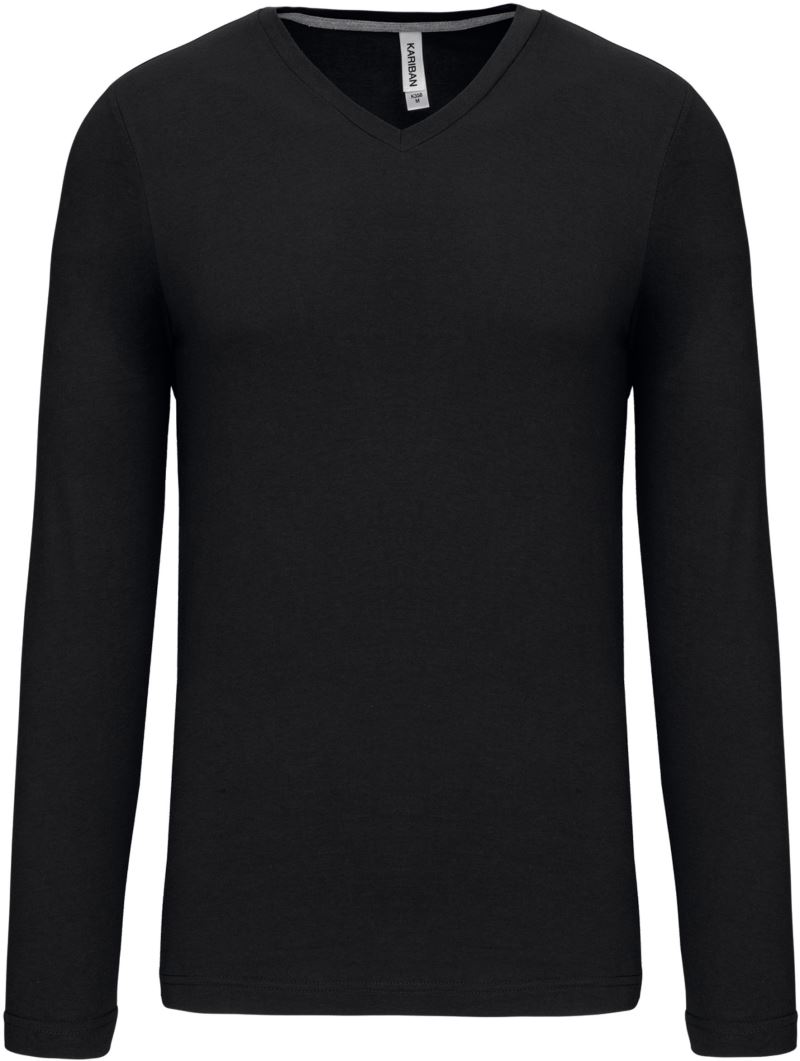 Levně Pánské tričko s výstřihem do V, dlouhý rukáv - black