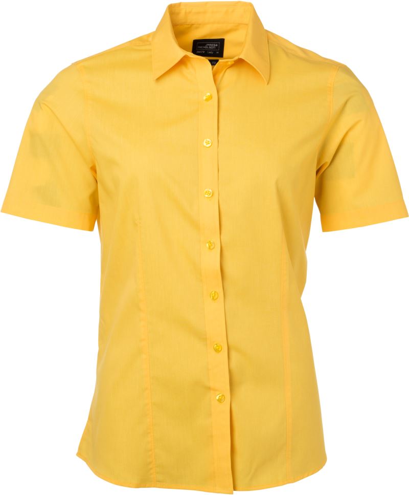 Levně Popelínová halenka s krátkým rukávem - yellow
