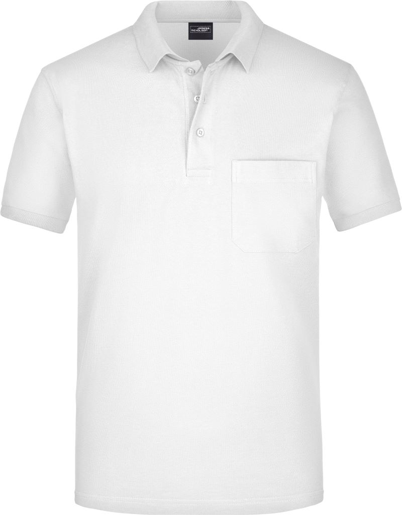 Levně Piqué polo s náprsní kapsou - white