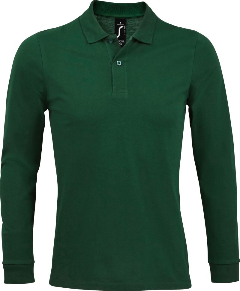 Levně Pánské piqué polo s dlouhým rukávem - bottle green