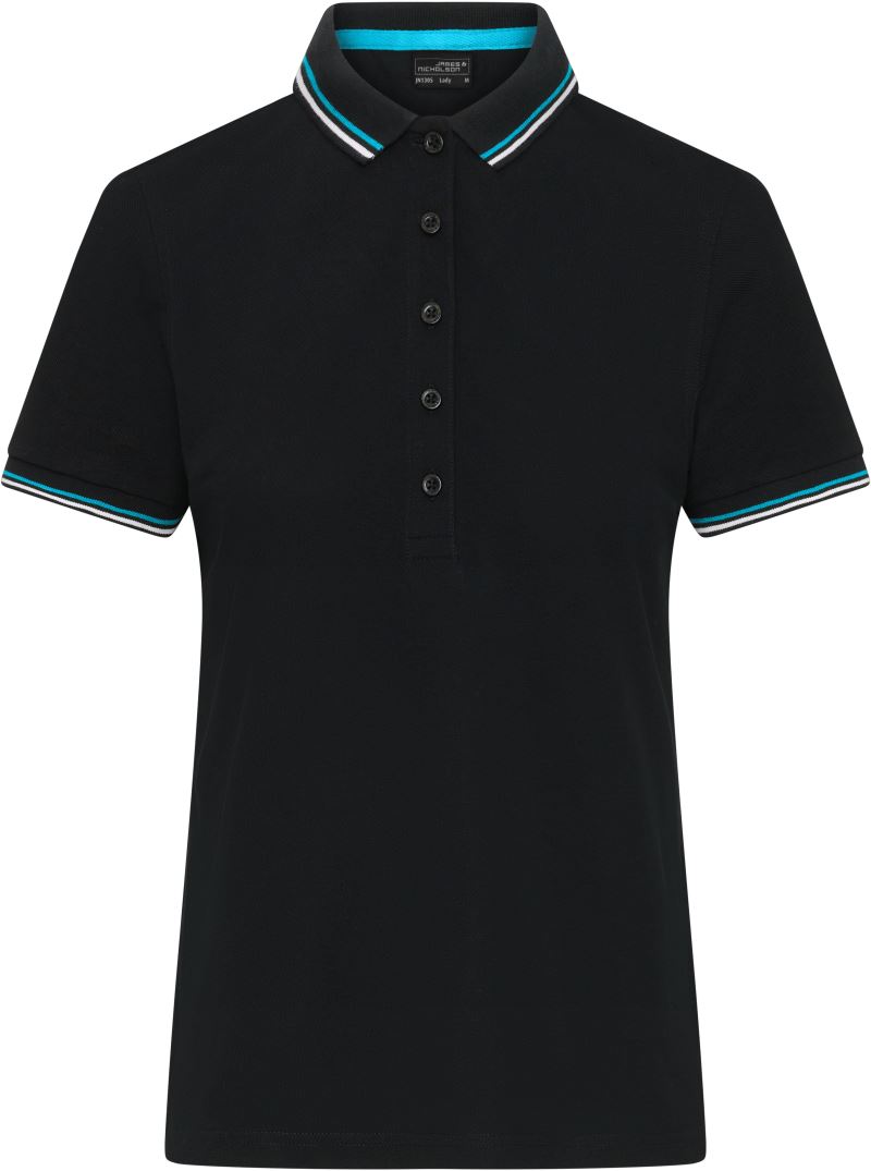Levně Dámské těžké piqué polo s proužky - black/white/turquoise