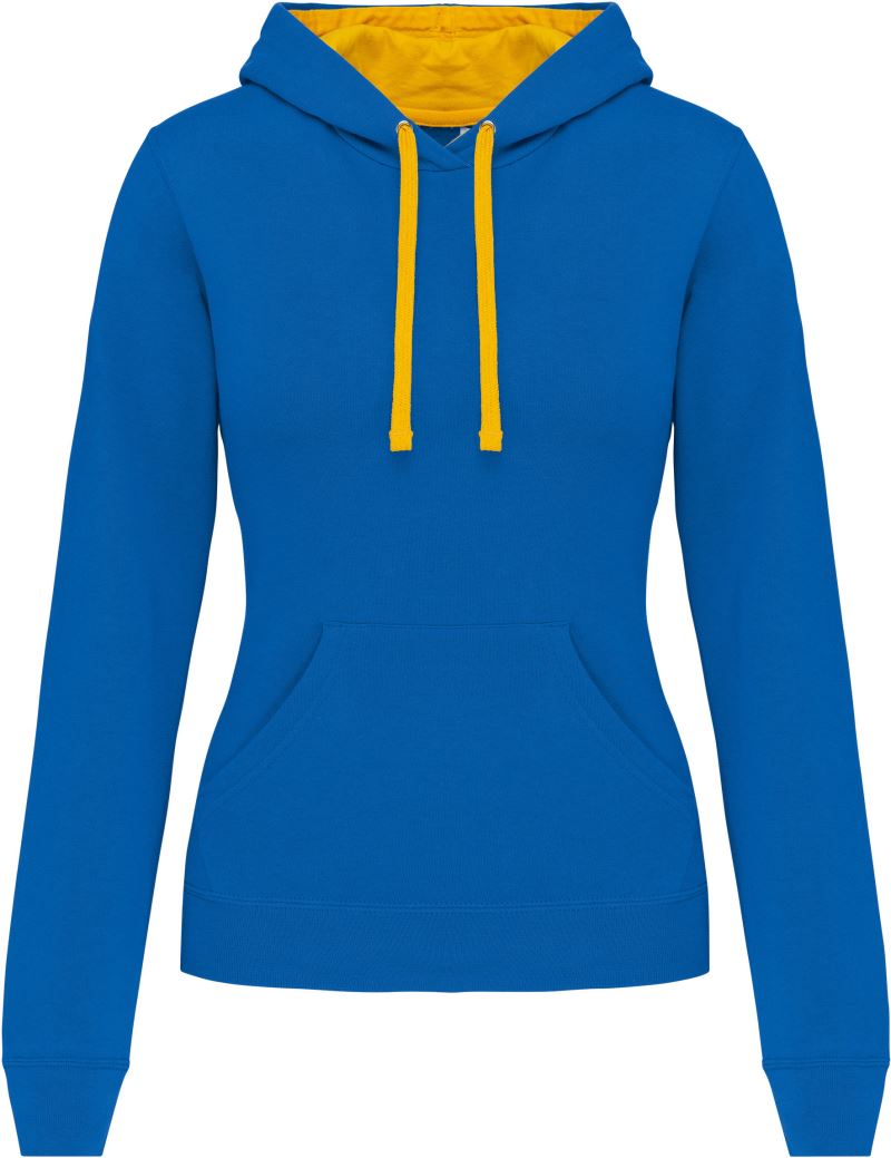Levně Dámská mikina s kontrastní kapucí - light royal blue/yellow