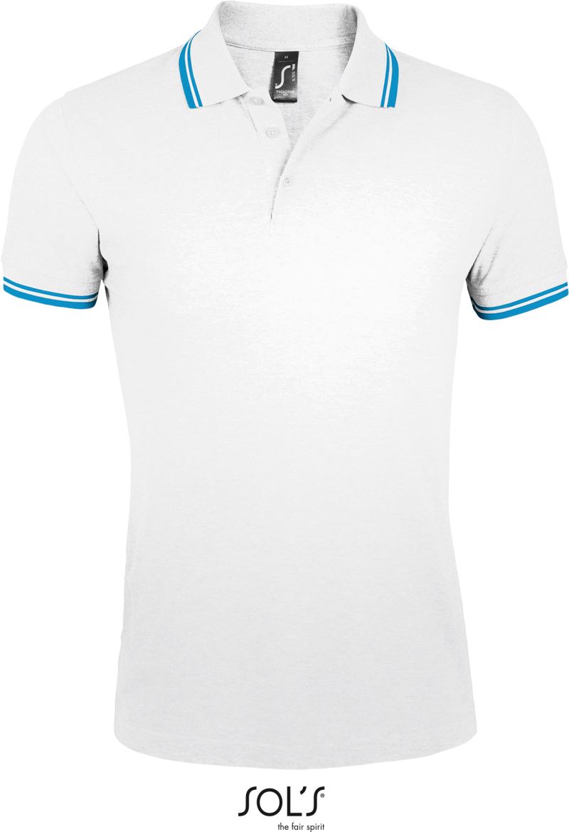 Levně Pánské piqué polo - white/aqua