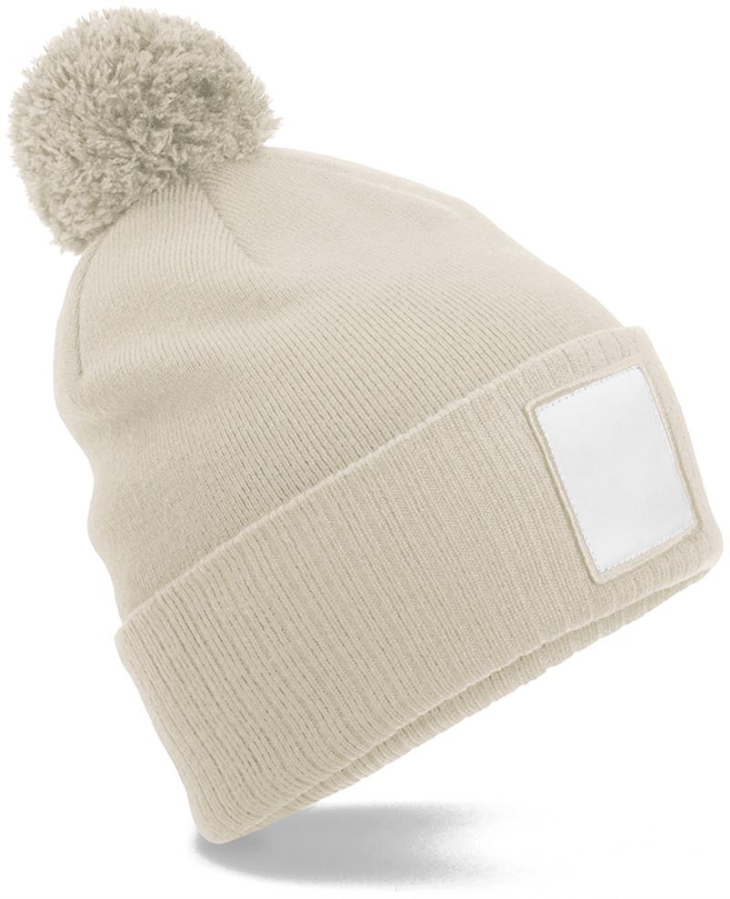 Levně Pletená čepice Patch "Pompon" - oatmeal/white