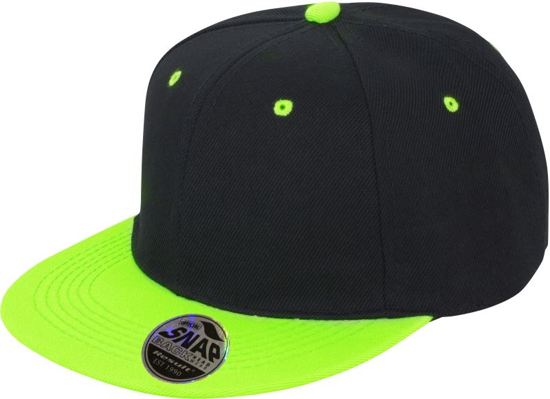 Levně 6 panelová kšiltovka s plochým kšiltem - black/lime