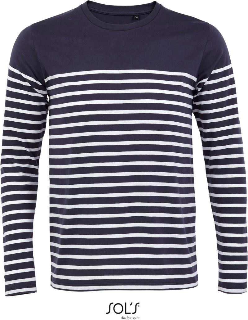 Levně Pánské pruhované tričko s dlouhým rukávem - french navy/white