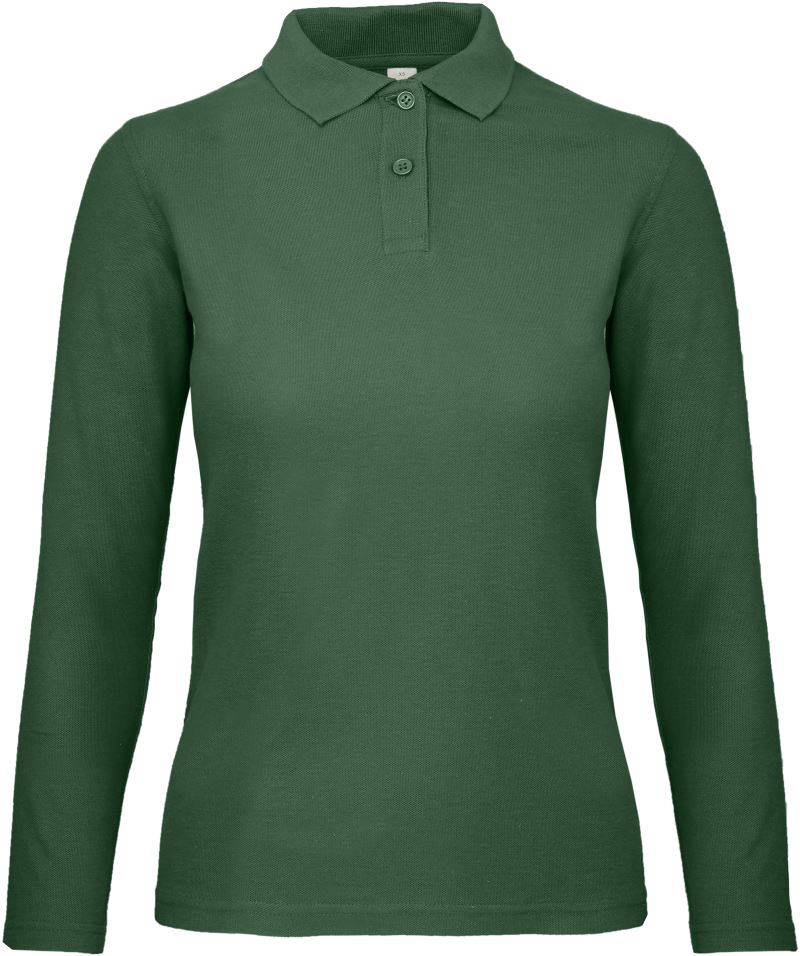 Levně Dámské piqué polo s dlouhým rukávem - bottle green