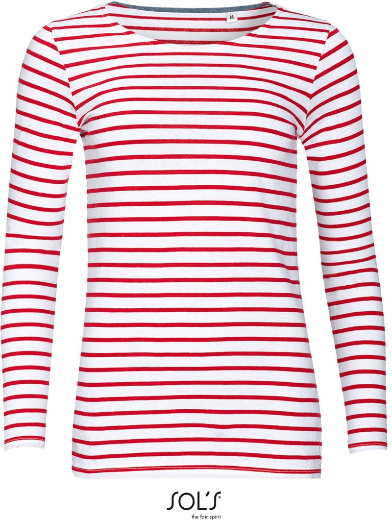 Levně Dámské pruhované tričko s dlouhým rukávem - white/red