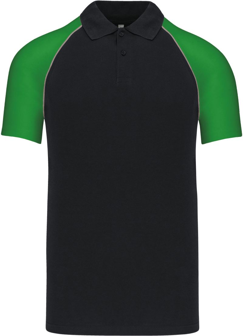 Levně Baseballové piqué polo - black/light grey/green