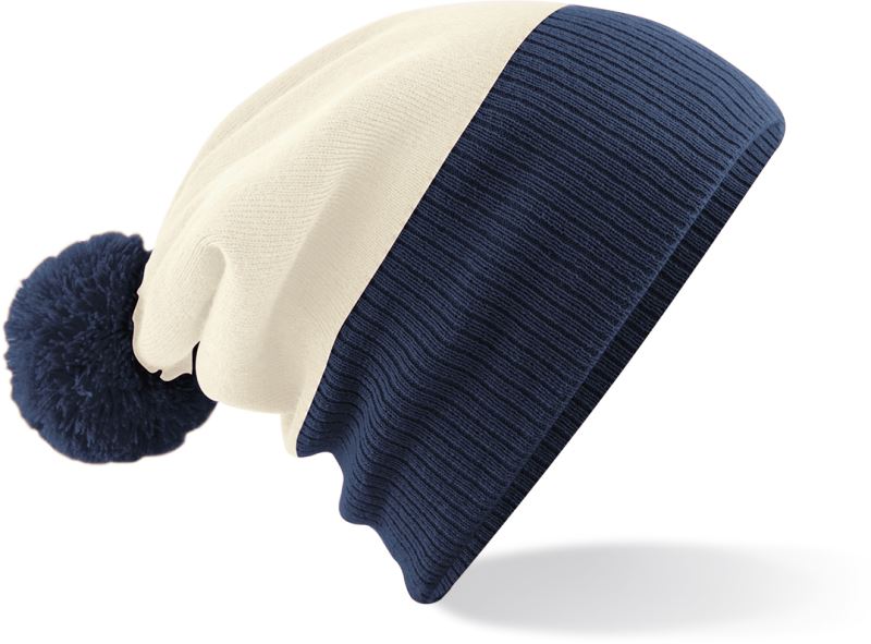 Levně 2-barevná pletená čepice s bambulí - off white/french navy