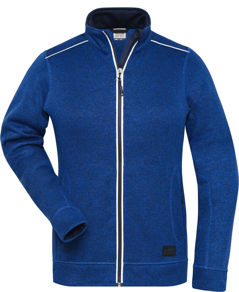 Levně Dámská pracovní pletená fleecová bunda - Solid - dark royal melange/navy