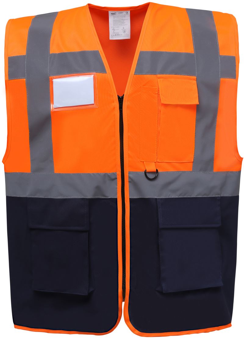 Levně Hi-Vis multifunkční vesta - hi vis orange/navy