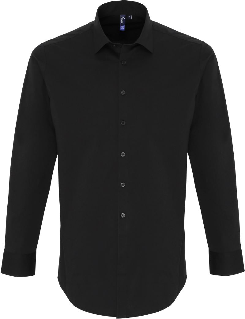 Levně Popelínová elastická košile s dlouhým rukávem - black