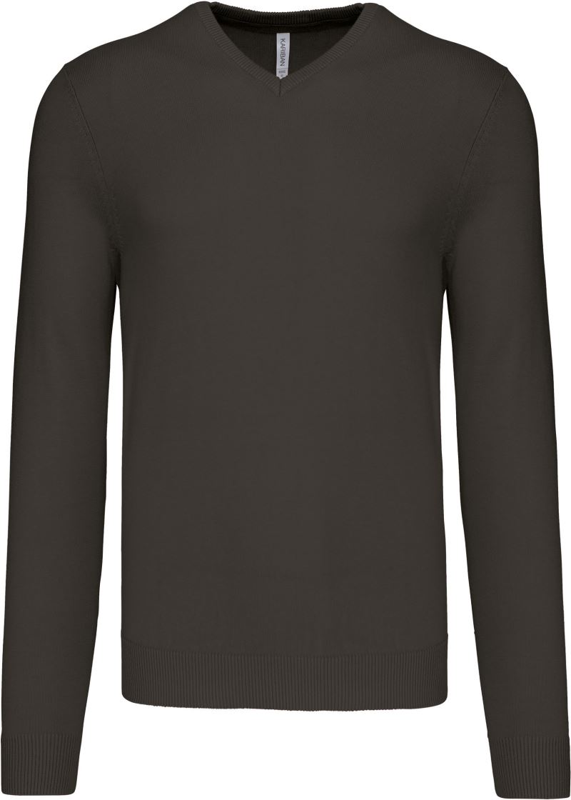 Levně Pánský svetr s výstřihem do V - dark grey