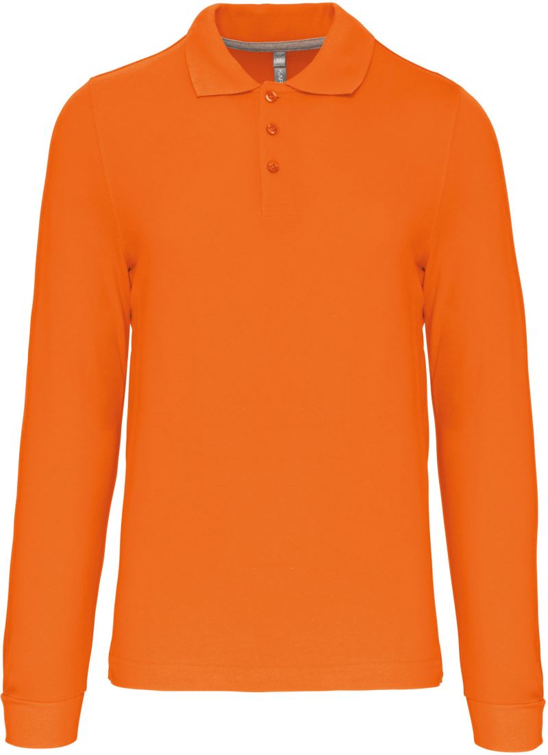 Pánské piqué polo s dlouhým rukávem - orange