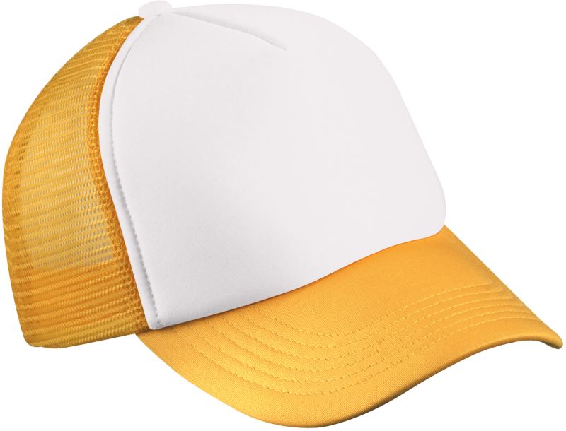 Levně Dětská 5 panelová polyester. síťovaná kšiltovka - white/gold yellow
