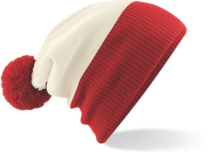 Levně 2-barevná pletená čepice s bambulí - off white/bright red
