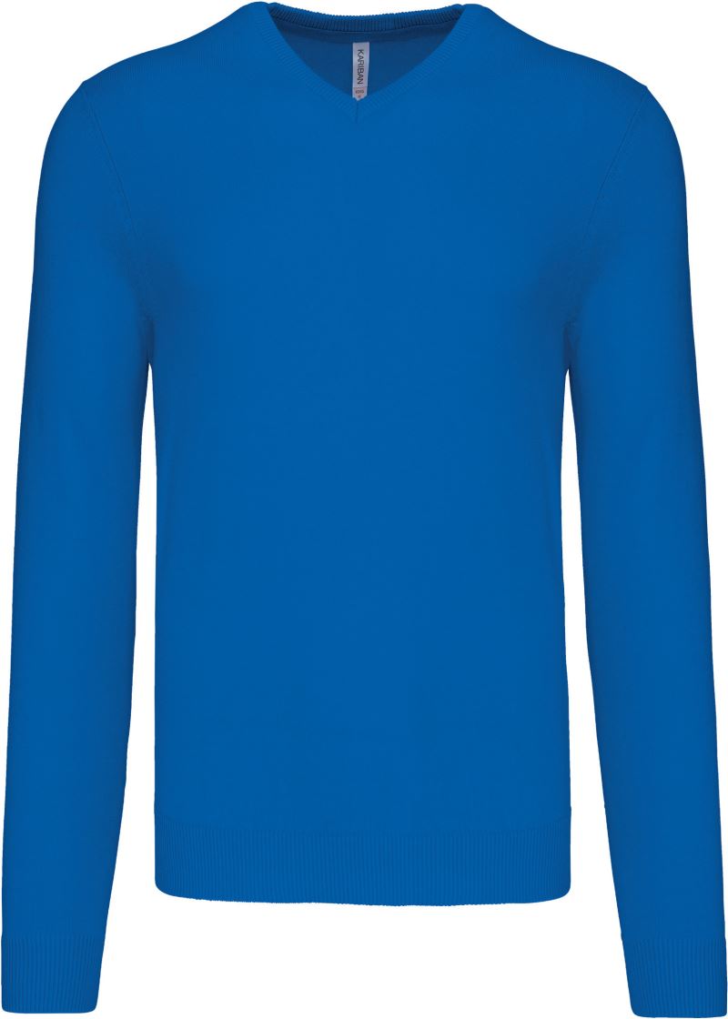 Levně Pánský svetr s výstřihem do V - light royal blue