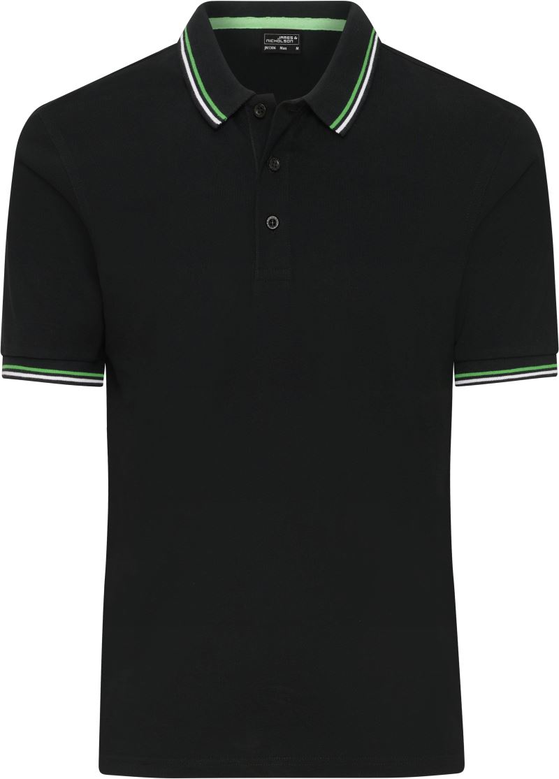 Levně Pánské těžké piqué polo s kontrastními proužky - black/white/lime green