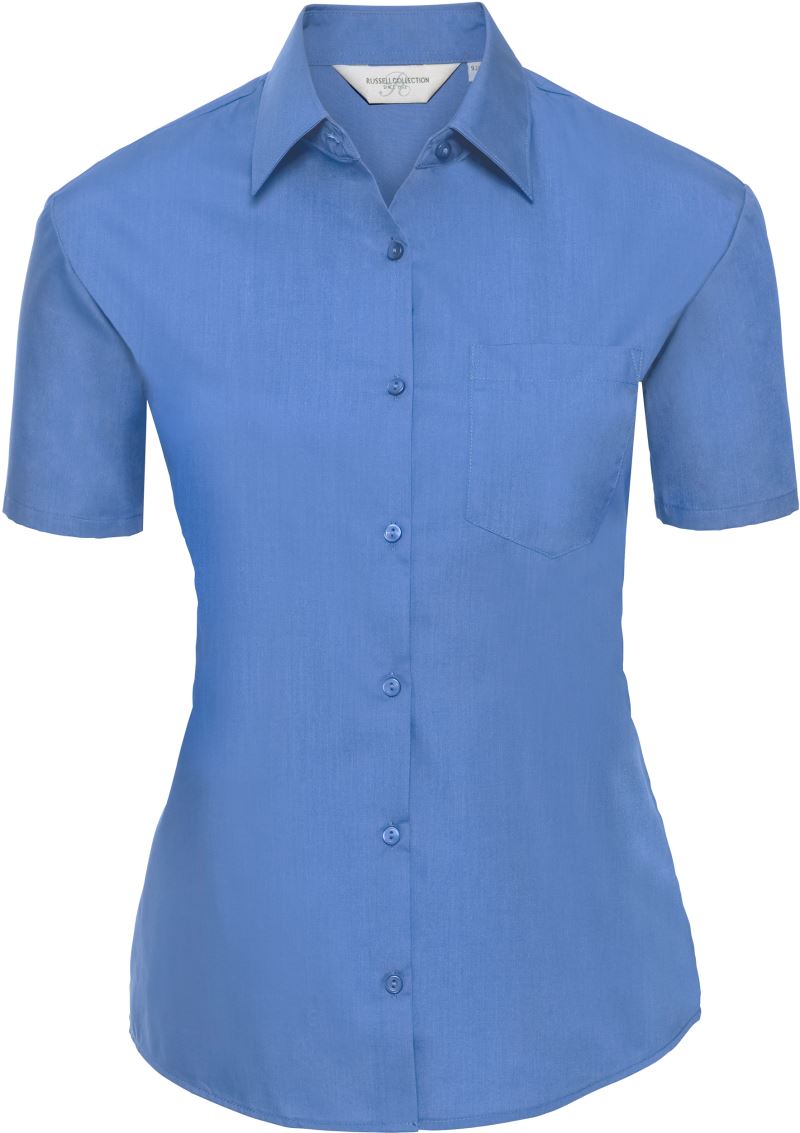 Levně Popelínová halenka s krátkým rukávem - corporate blue