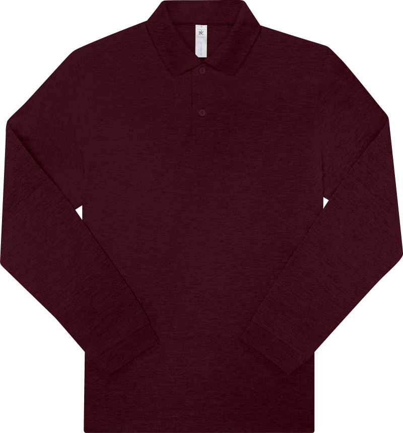 Levně Piqué polo s dlouhým rukávem z těžké bavlny - heather burgundy