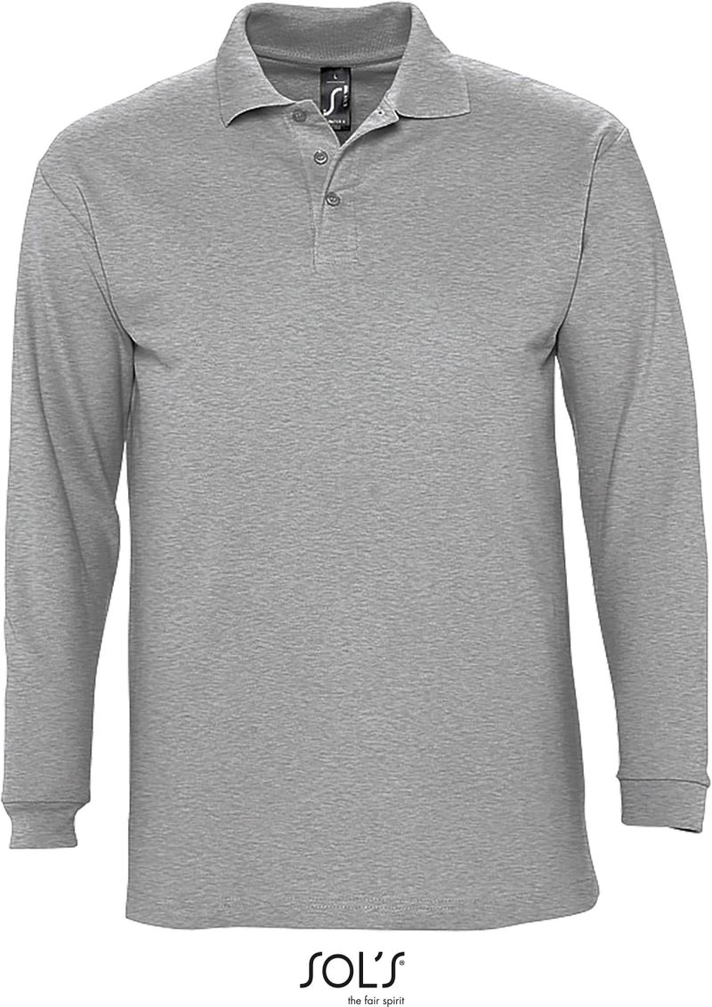 Levně Piqué polo s dlouhým rukávem - grey melange