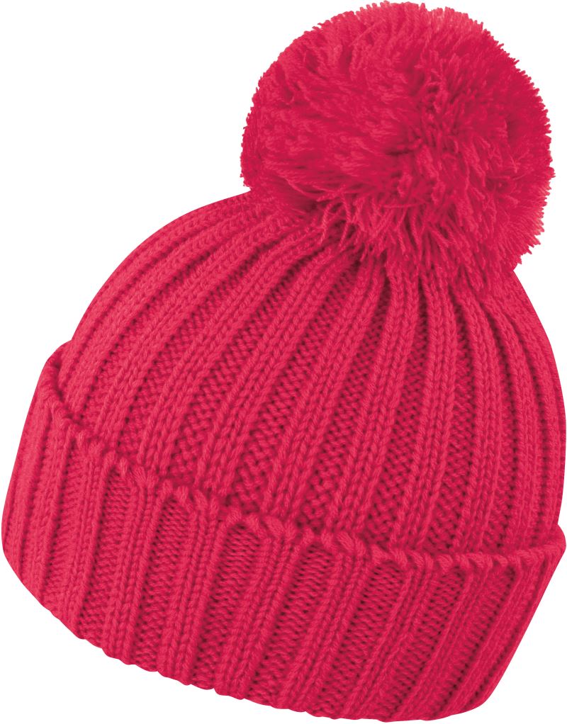 Levně Pletená čepice s bambulí - raspberry