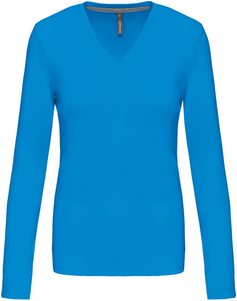Levně Dámské tričko s výstřihem do V, dlouhý rukáv - light royal blue