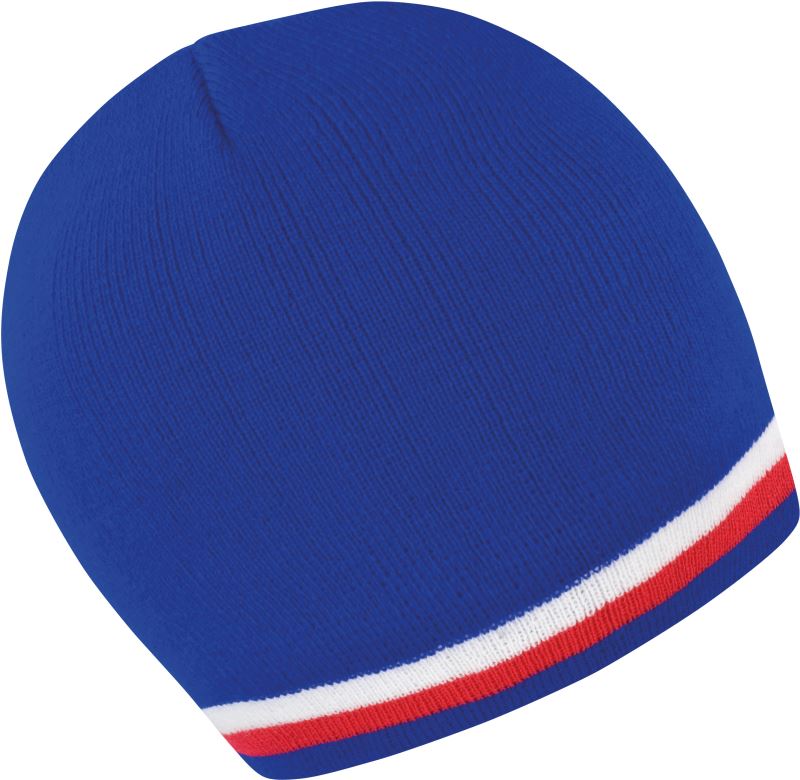 Levně Pletená čepice s kontrastními pruhy - blue/white-red