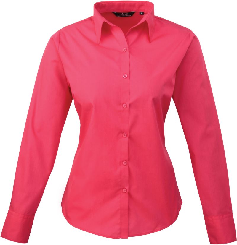 Levně Popelínová halenka s dlouhým rukávem - hot pink