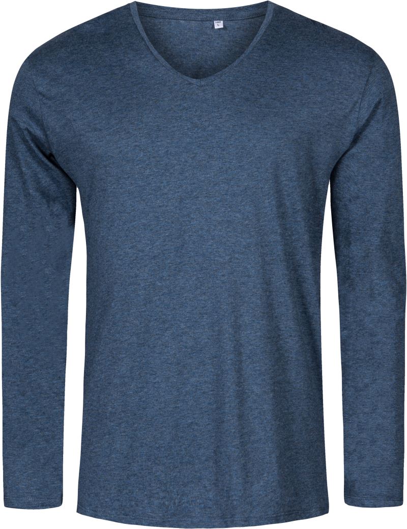 Levně Pánské tričko s dl. rukávem a výstřihem do V - X.O - heather navy