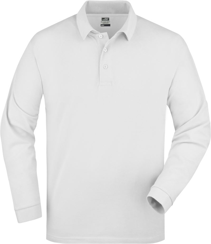 Levně Piqué polo s dlouhým rukávem z těžké bavlny - white