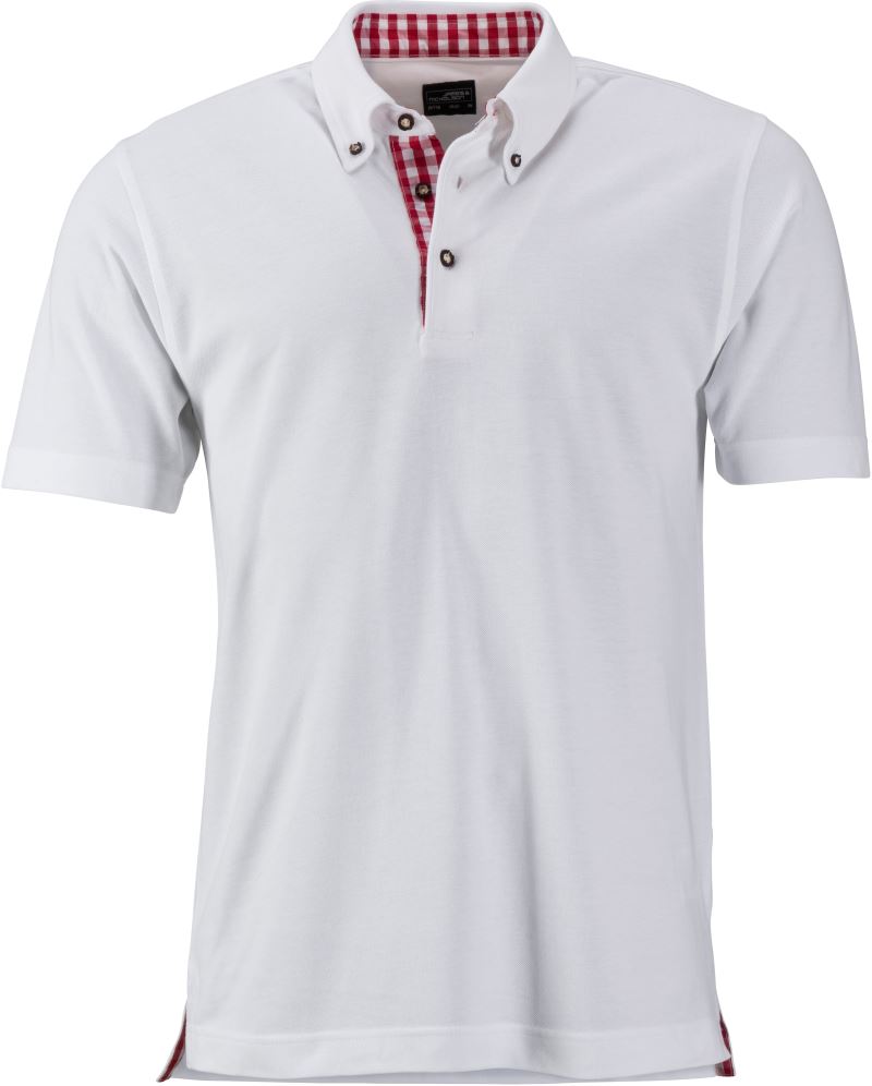 Levně Pánské piqué polo v tradičním krojovém vzhledu - white/red white