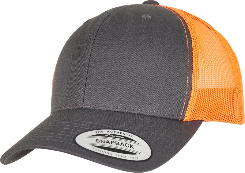 Levně 6 panelová vintage kšiltovka "Trucker" - charcoal/neon orange