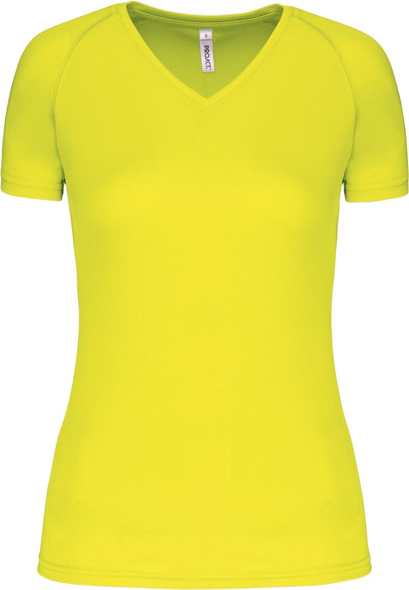 Levně Dámské sportovní tričko s výstřihem do V - fluorescent yellow