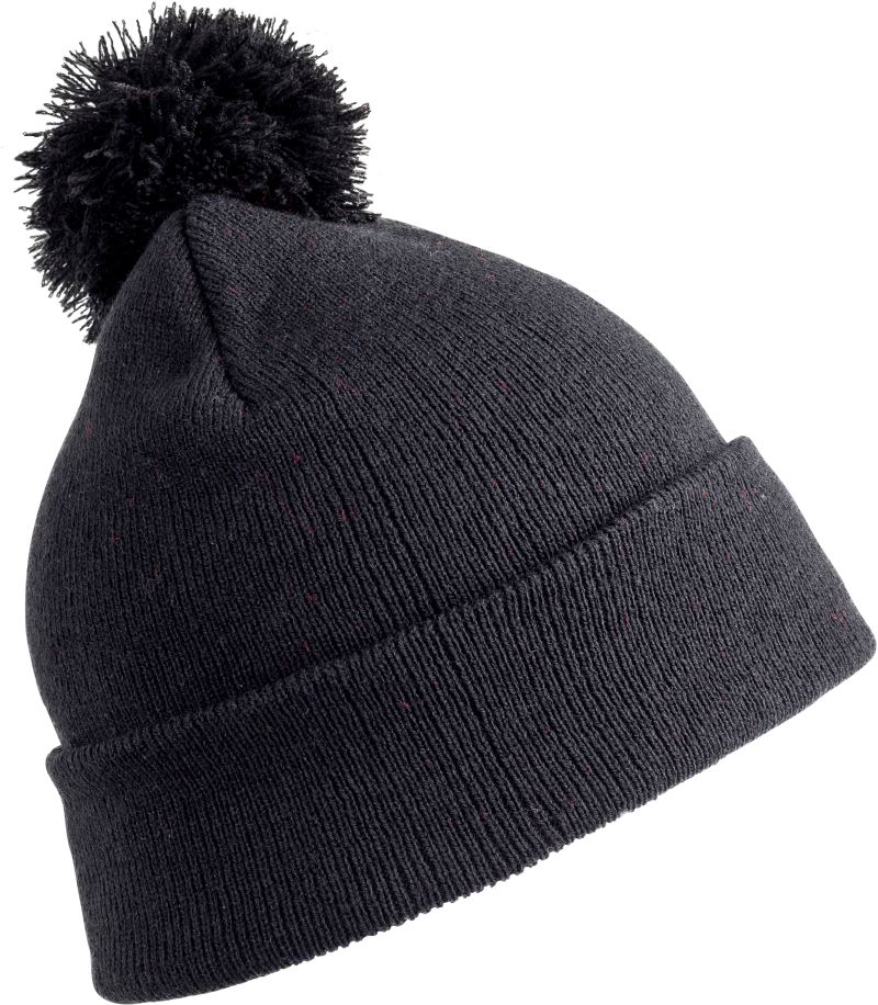 Dětská pletená čepice s bambulí - black