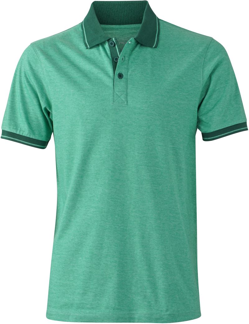 Levně Pánské žerzejové melírované polo - green melange/dark green