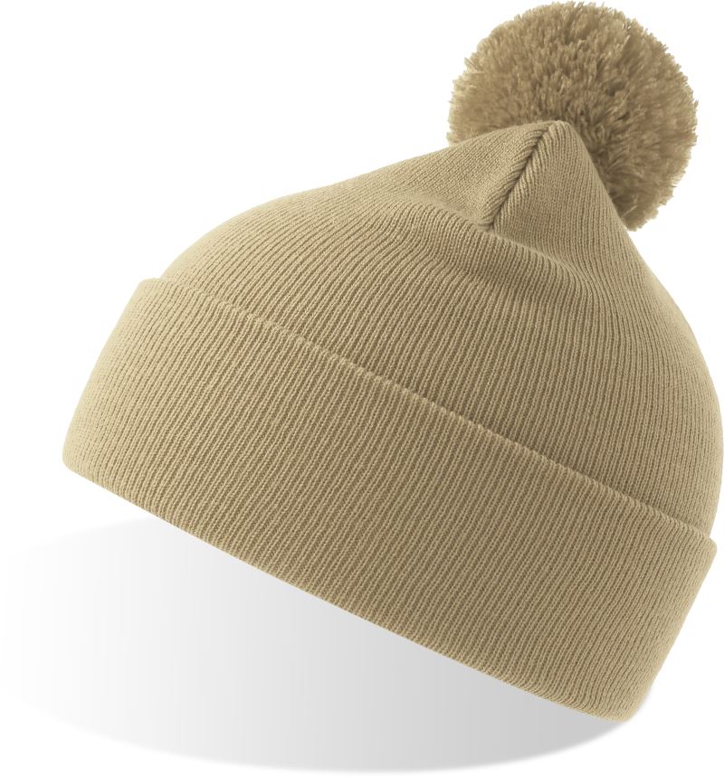 Levně Pletená čepice s bambulí - beige