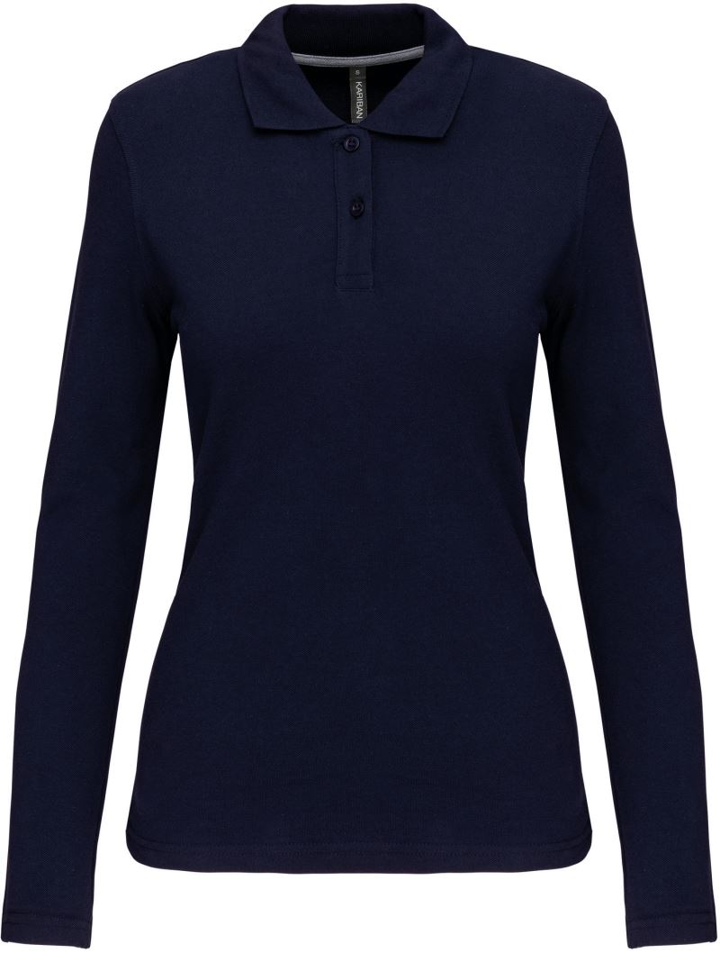 Levně Dámské piqué polo s dlouhým rukávem - navy