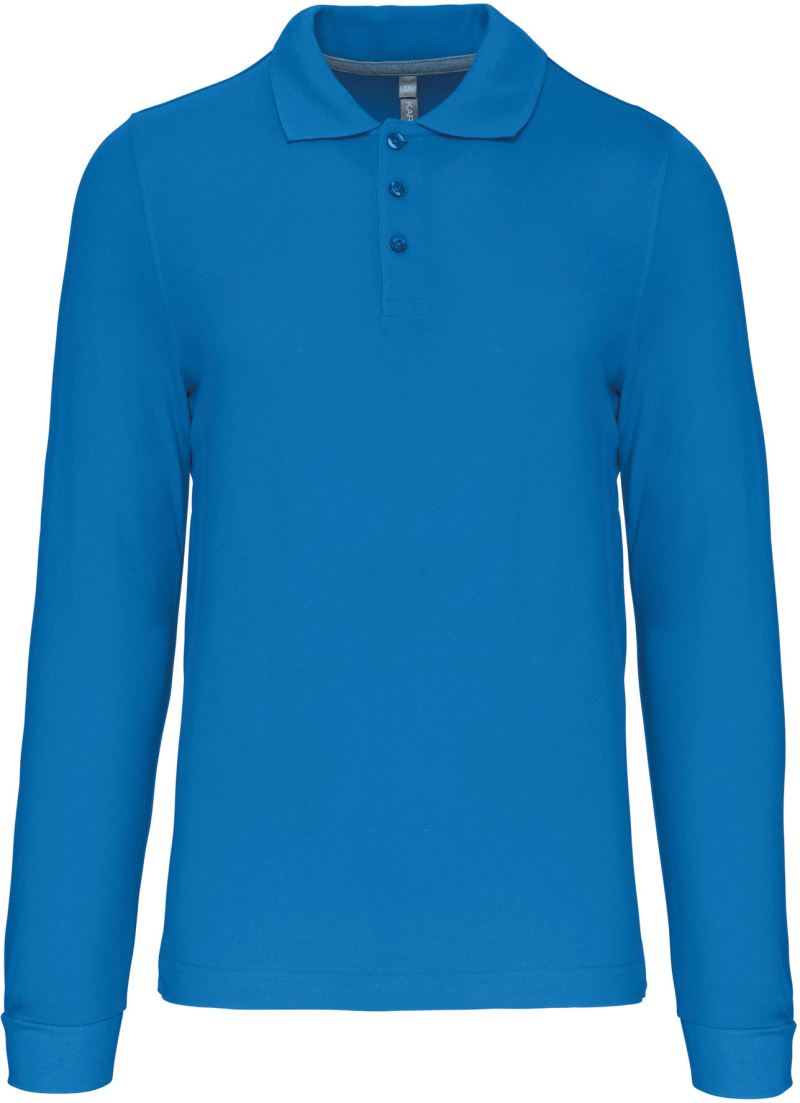 Levně Pánské piqué polo s dlouhým rukávem - tropical blue