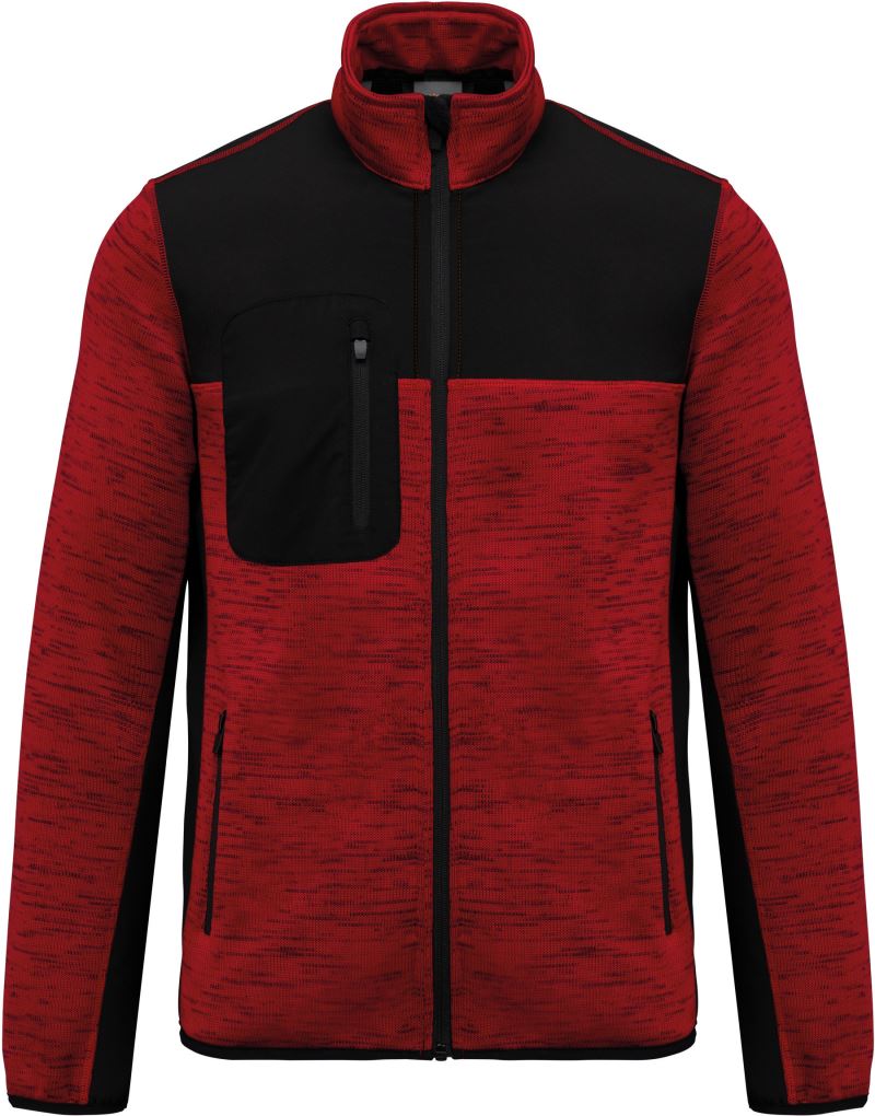 Levně Pánská pracovní pletená fleecová bunda - red melange/black