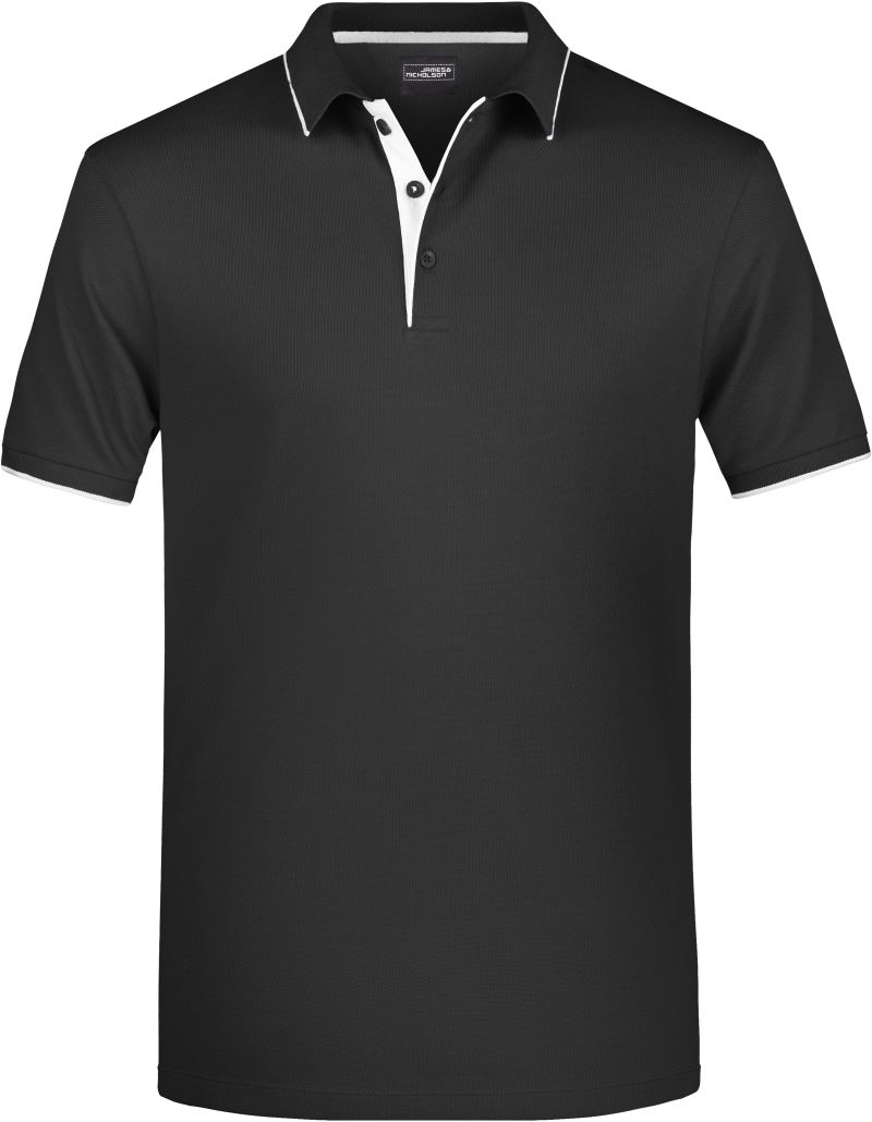 Levně Pánské piqué polo s kontrastní légou - black/silver