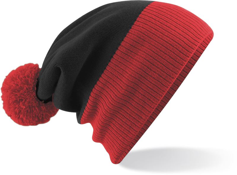 Levně 2-barevná pletená čepice s bambulí - black/bright red