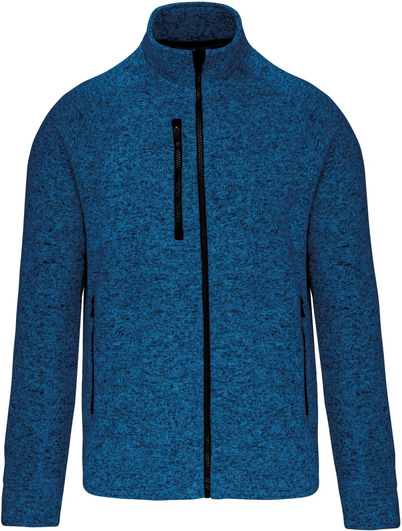 Pánská melanžová pletená fleecová bunda - light royal blue melange