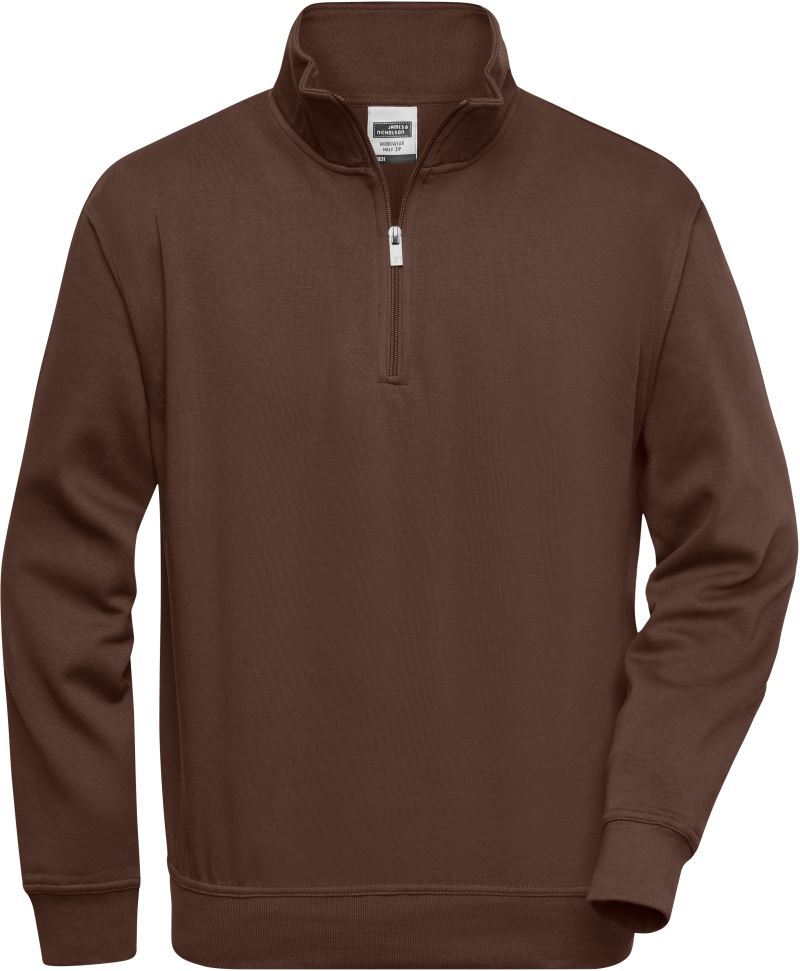 Levně Pracovní mikina s 1/4 zipem - brown