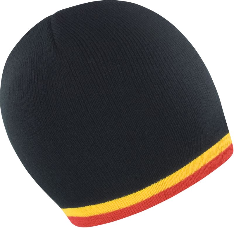 Levně Pletená čepice s kontrastními pruhy - black/yellow-red