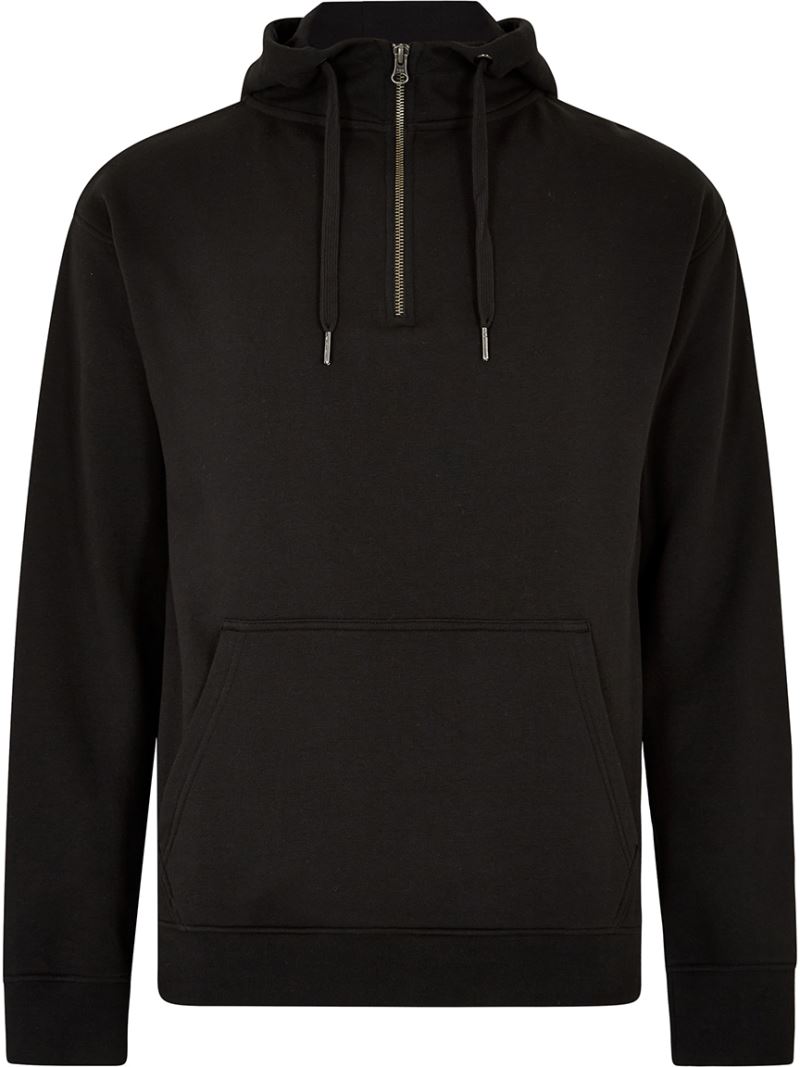 Levně Mikina s kapucí a 1/4 zipem - black